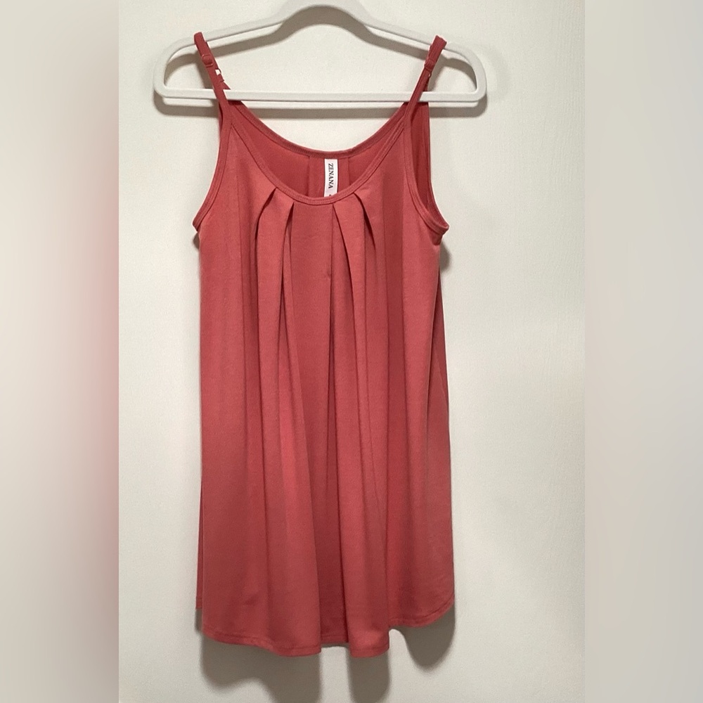 Zenana Outfitters Dusty Coral Pleated Tank